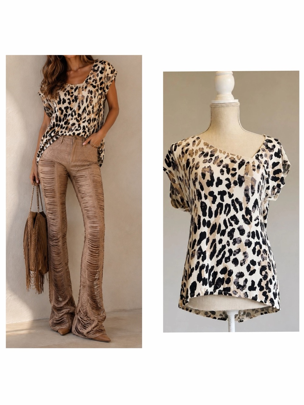 Leopard Print Women’s Top in Cream and Black
